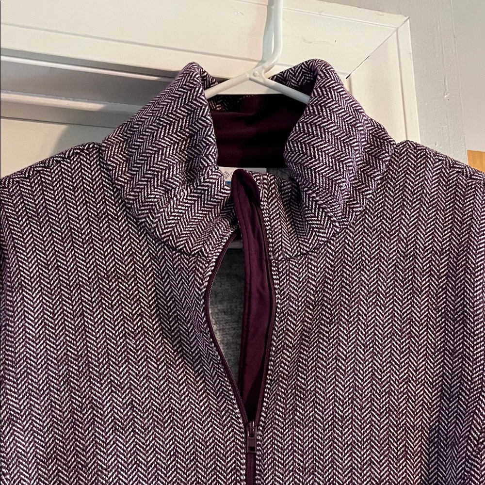 Purple Herringbone Zip-Front Women's Sweater Jacket - Picture 2 of 9